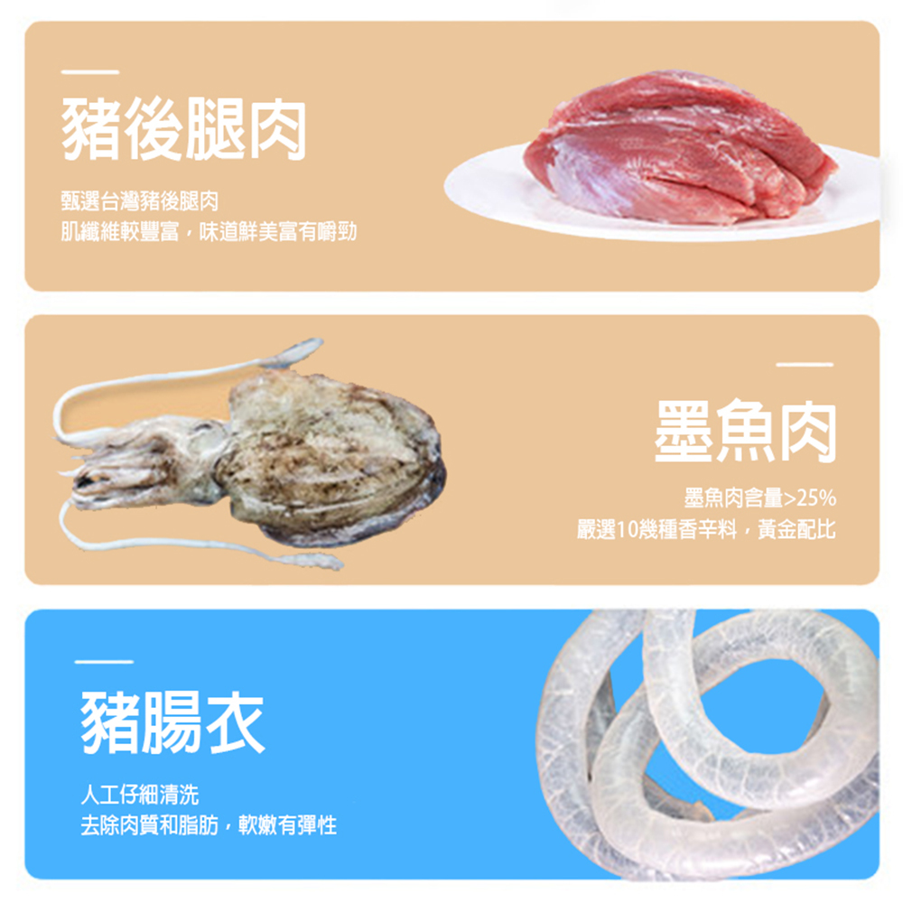 悅生活--鮮市集 墨魚香腸五入300g/包 (台灣豬肉 送禮 香煎 燒烤)