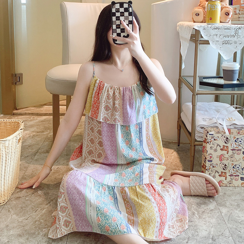 MICOACH 少女系無袖防凸點冰絲睡裙