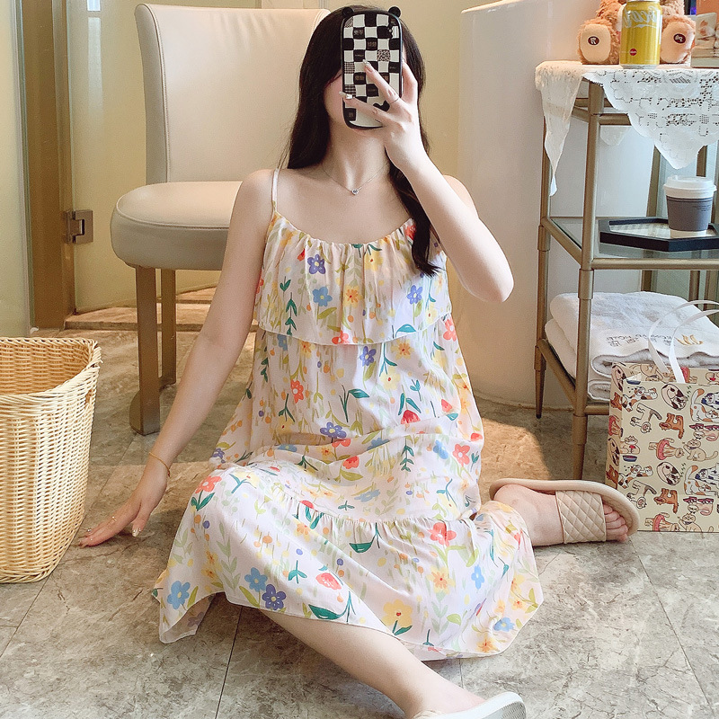 MICOACH 少女系無袖防凸點冰絲睡裙